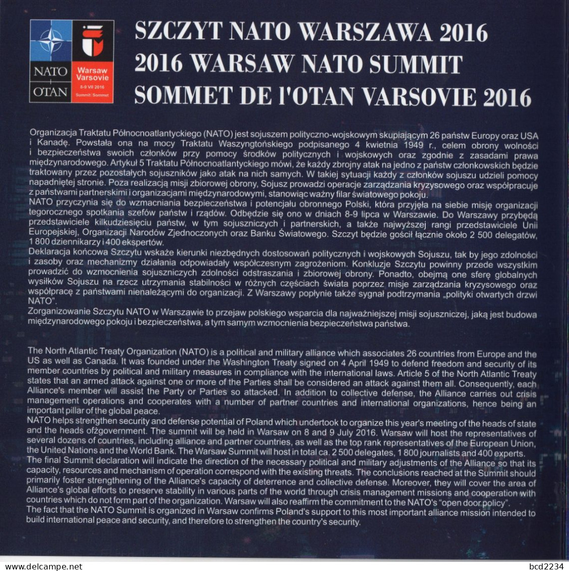 POLAND 2016 POLISH POST SPECIAL LIMITED EDITION FOLDER: WARSAW NATO SUMMIT NHM & FDC & SPECIAL ENVELOPE - Cartas & Documentos