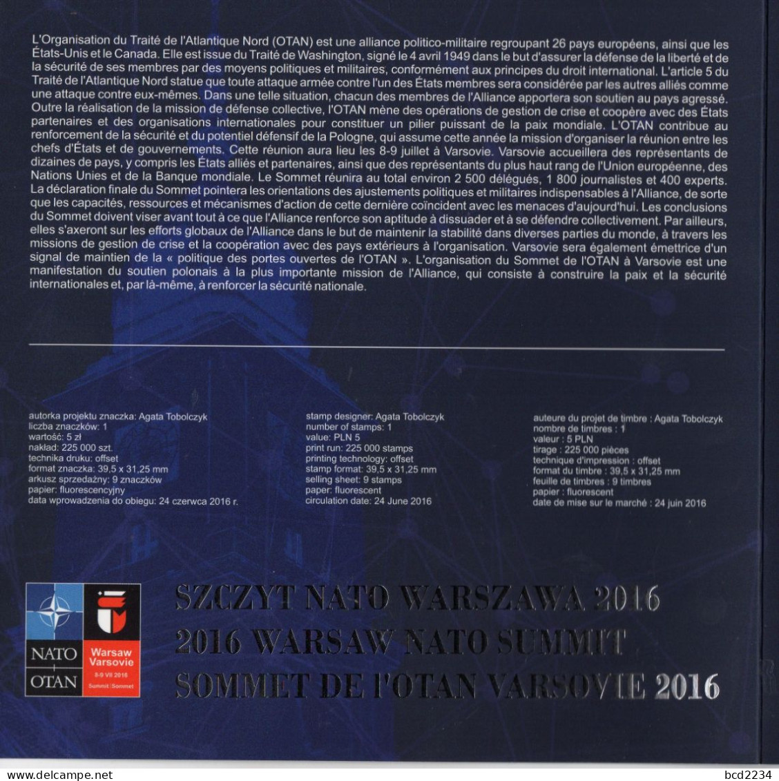 POLAND 2016 POLISH POST SPECIAL LIMITED EDITION FOLDER: WARSAW NATO SUMMIT NHM & FDC & SPECIAL ENVELOPE - NATO