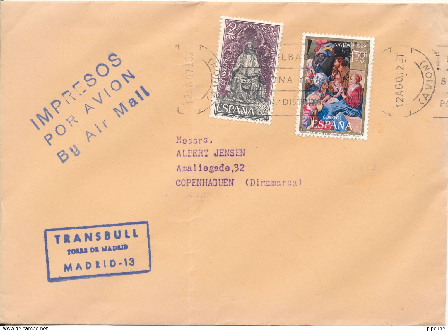 Spain Cover Sent Air Mail To Denmark 12-8-1972 Folded Cover - Brieven En Documenten