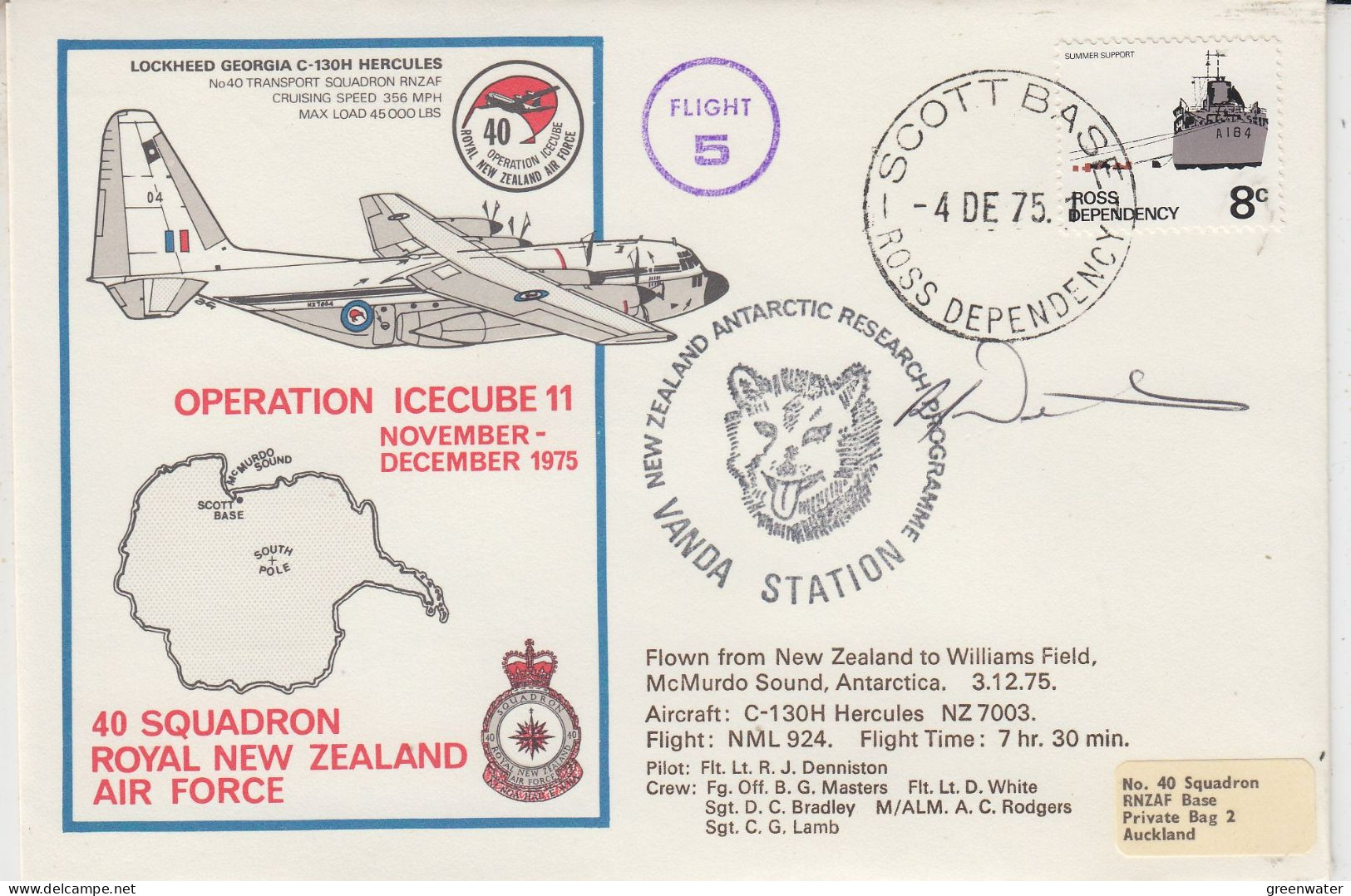 Ross Dependency 1975 Operation Icecube 11 Signature  Ca Scott Base 4 DE 1975 (ZO248) - Lettres & Documents
