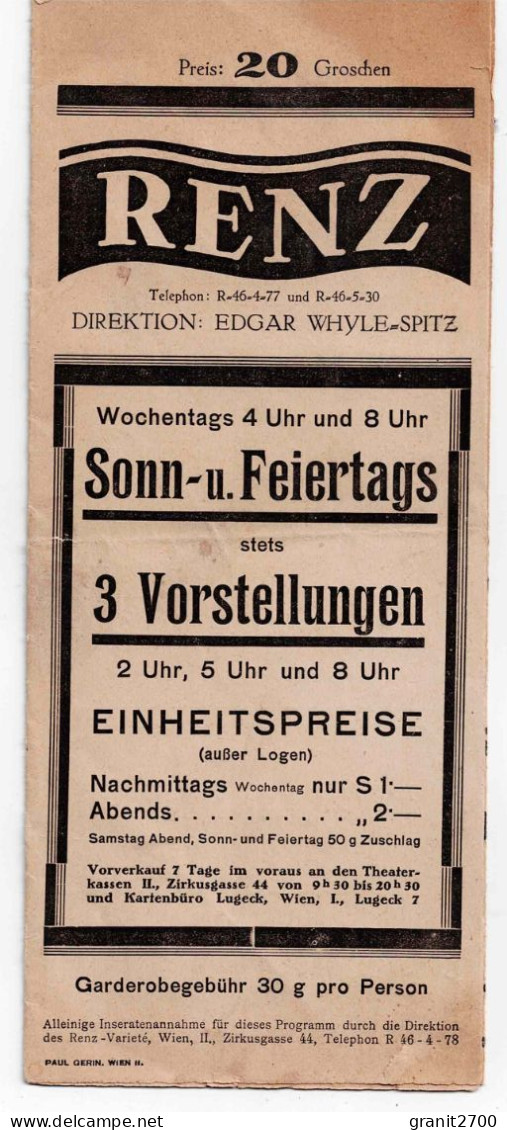 RENZ. Programm Vom 1. Bis 31.Oktober 1932 - Programmes