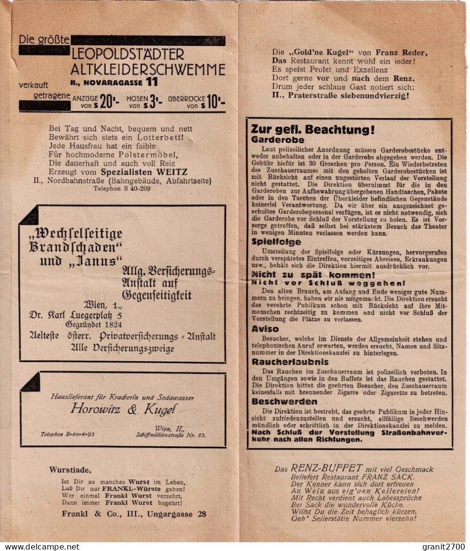 RENZ. Programm Vom 1. Bis 31.Oktober 1932 - Programmi