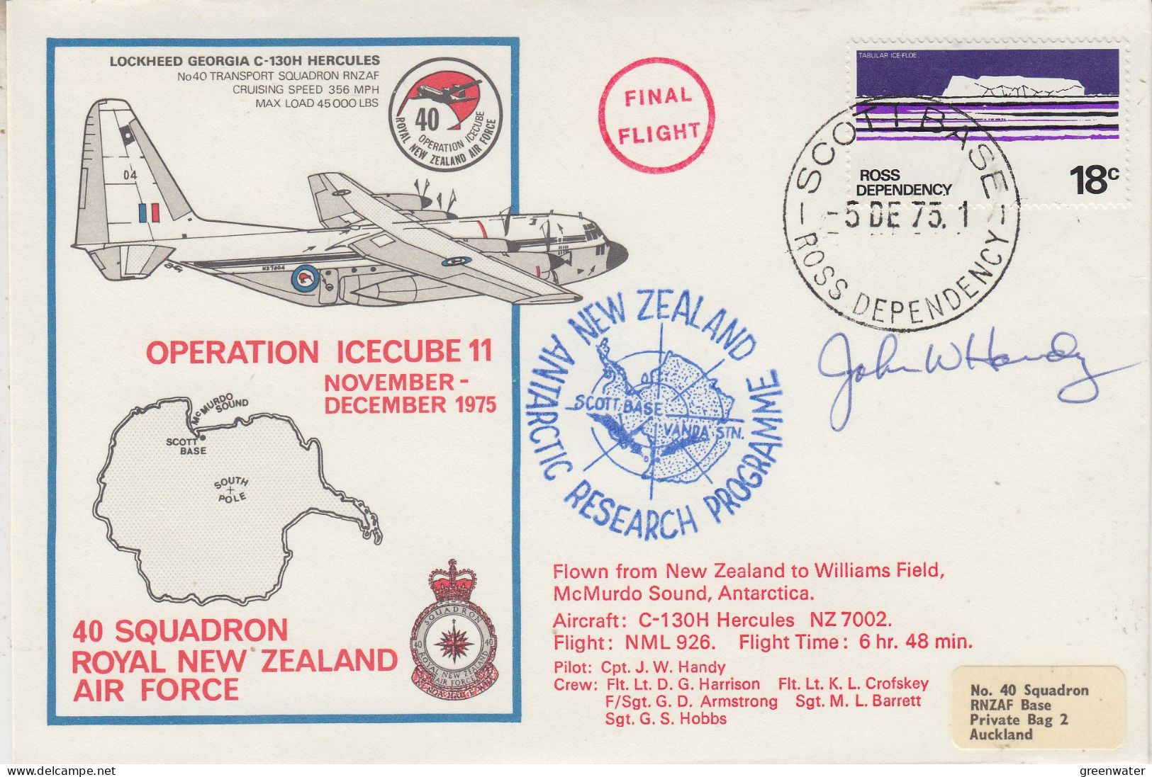 Ross Dependency 1975 Operation Icecube 11 Signature  Ca Scott Base 5 DE 1975 (ZO249) - Lettres & Documents