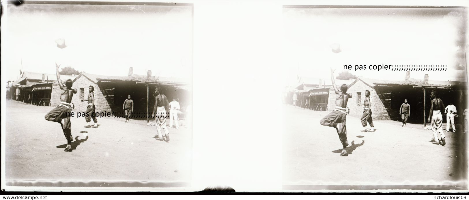CHINE  PHOTO STEREOSCOPIQUE VERRE 1907 VOIR TEXTE  PRESENTATION  FOOTBALL - Stereoscopio