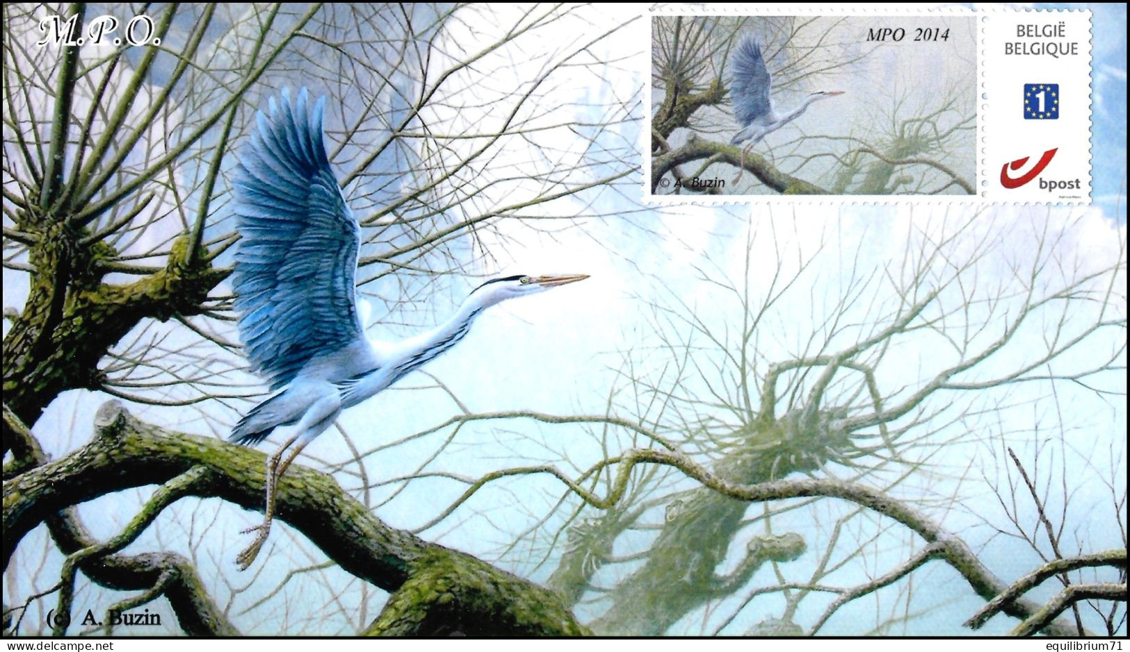 DUOSTAMP/MYSTAMP** - Héron Cendré /Blauwe Reiger /Graureiher /Gray Heron - Sur Carte Photo/Op Fotokaart - MPO - BUZIN - 1985-.. Birds (Buzin)