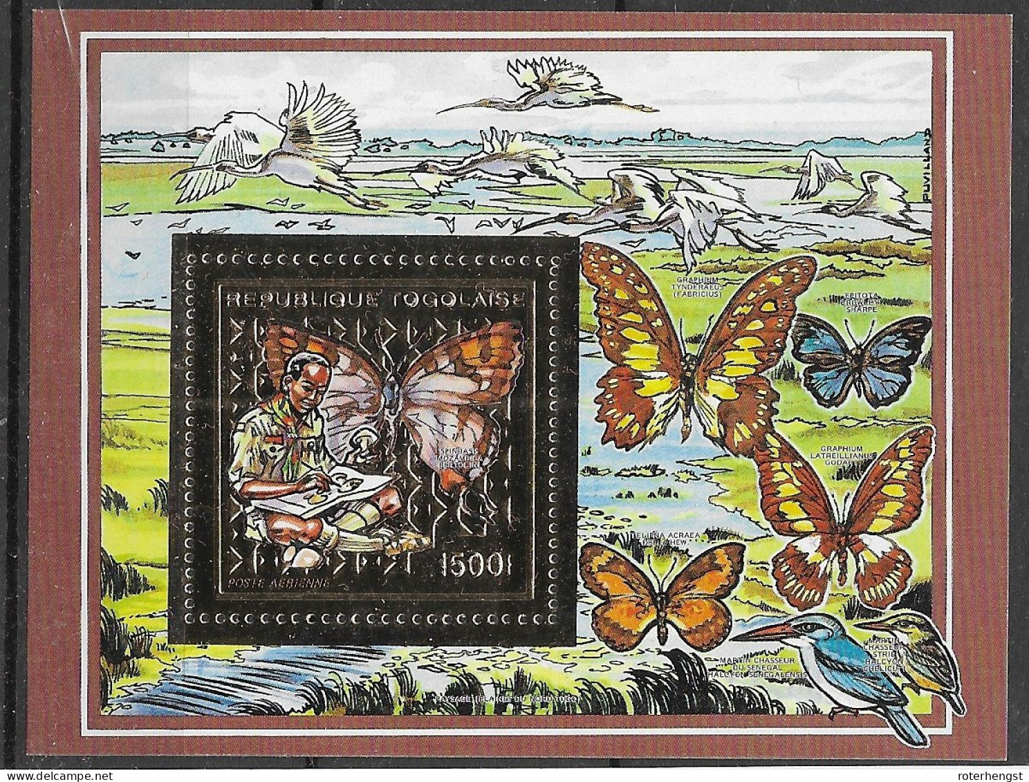 Togo Sheet Scouts Butterfly  Mnh ** 12 Euros 1990 - Togo (1960-...)