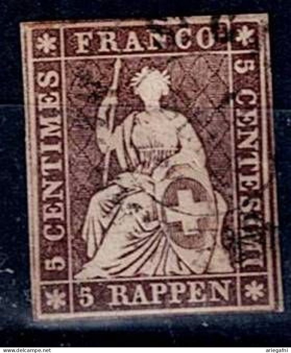 SWITZERLAND 1854 HELVETIA MI No 13II USED VF!! - Used Stamps