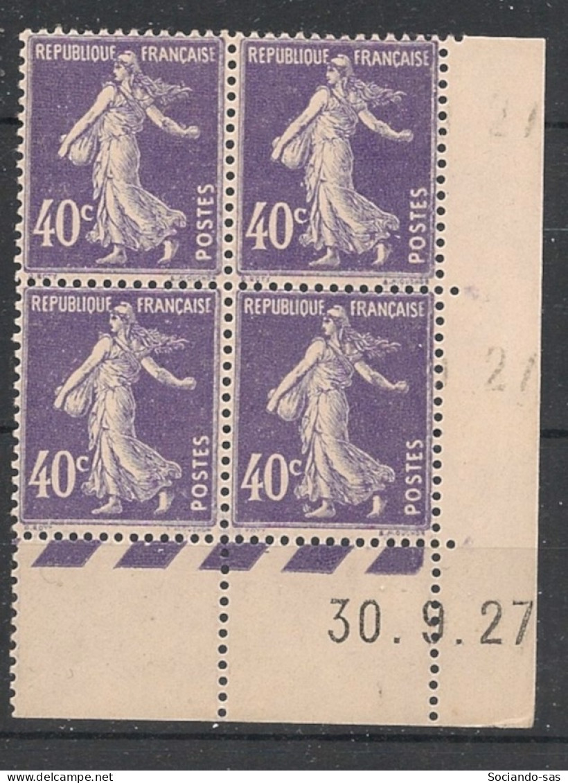 FRANCE - 1927 - N°YT. 236 - Type Semeuse Camée 40c Violet - Bloc De 4 Coin Daté - Neuf Luxe ** / MNH - ....-1929