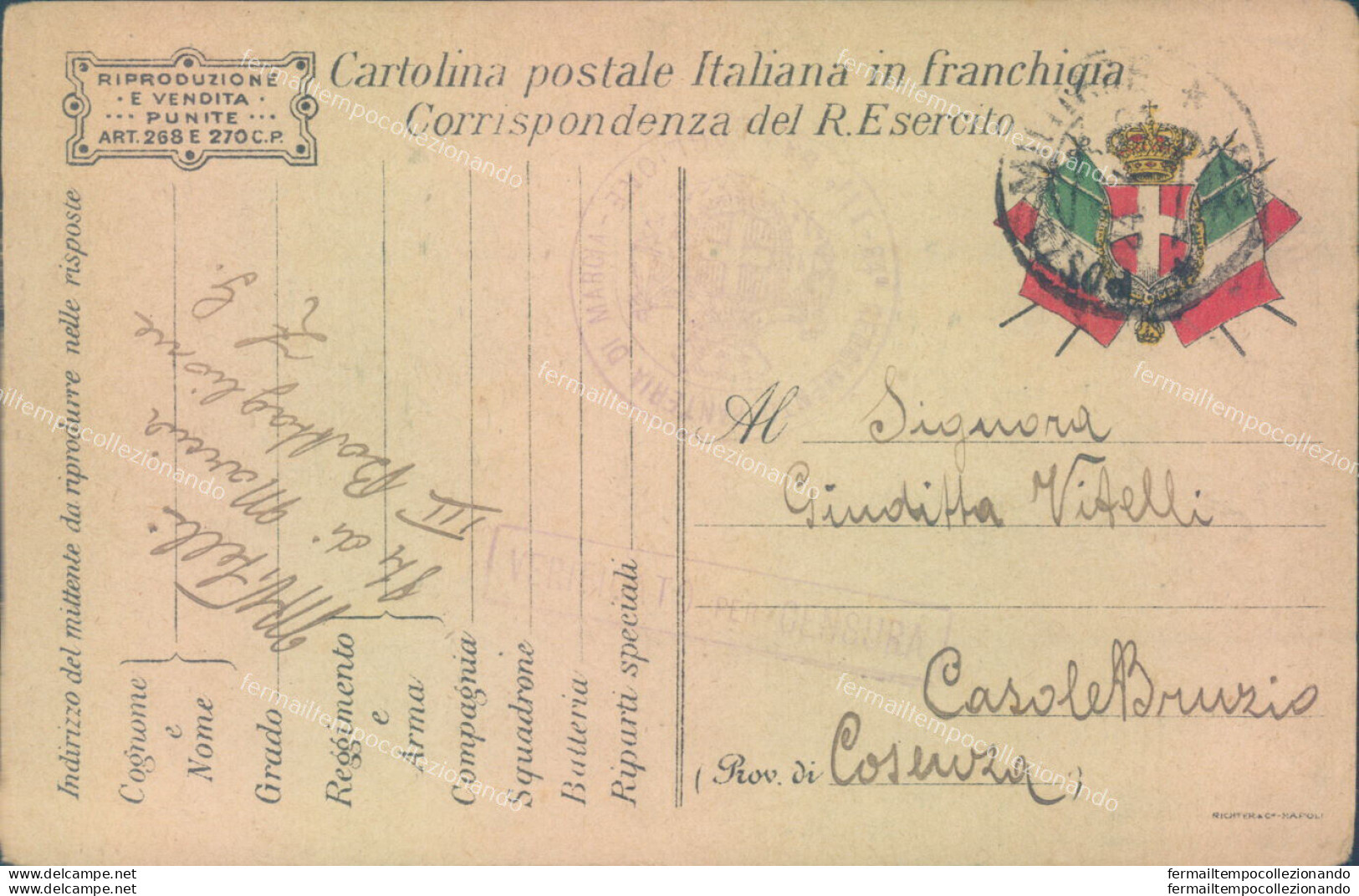 V406 Cartolina Postale In Franchigia Per Casole Bruzio Cosenza - Franchise