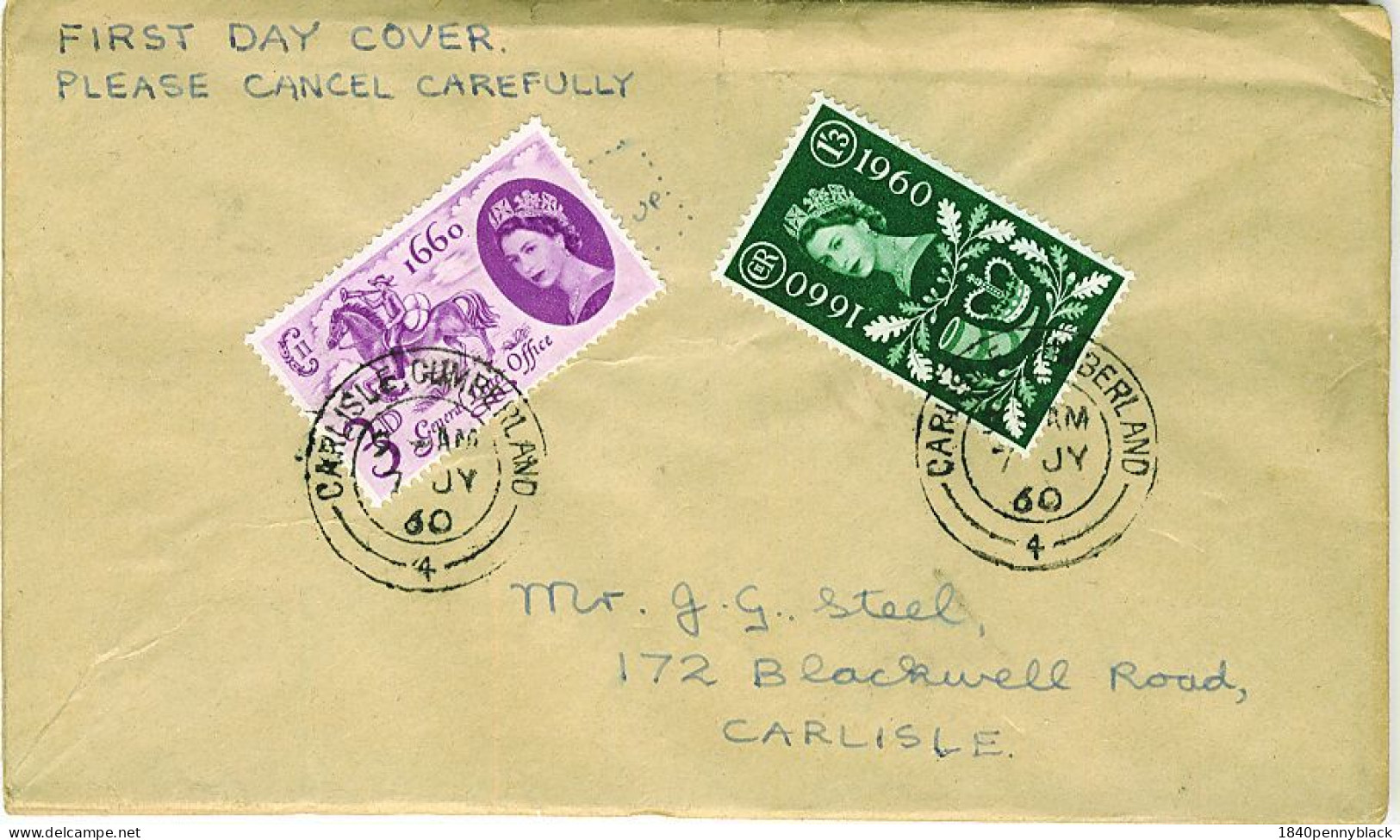 GB QE2 1960 General Letter Office  Set On Plain First Day Cover SG 619-20 From Carlisle, Cumberland - 1952-71 Ediciones Pre-Decimales