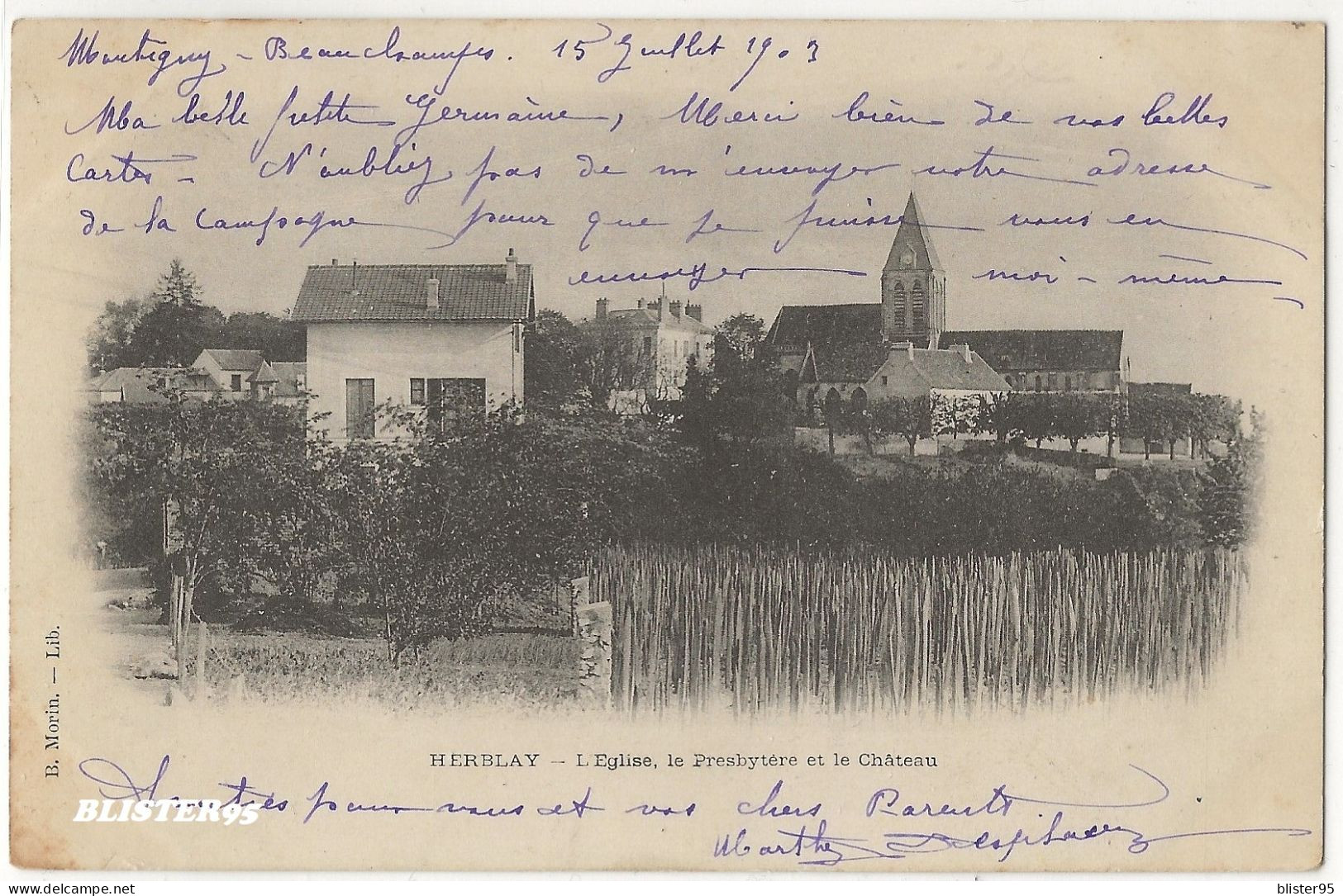 Herblay (95) L Eglise , Le Presbytere Et Le Chateau , Envoyée En 1903 - Herblay