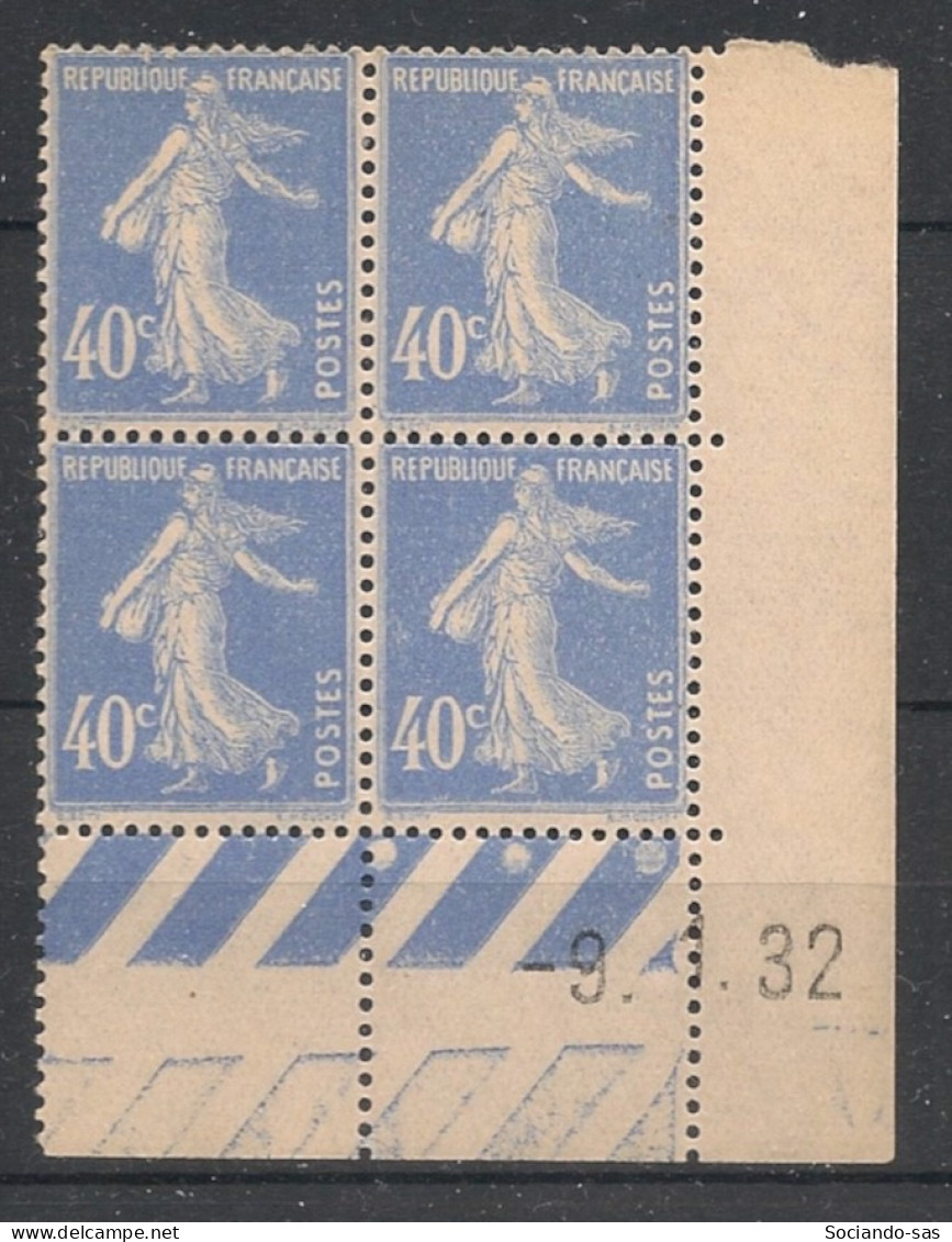 FRANCE - 1927 - N°YT. 237 - Type Semeuse Camée 40c Outremer - Bloc De 4 Coin Daté - Neuf Luxe ** / MNH - ....-1929