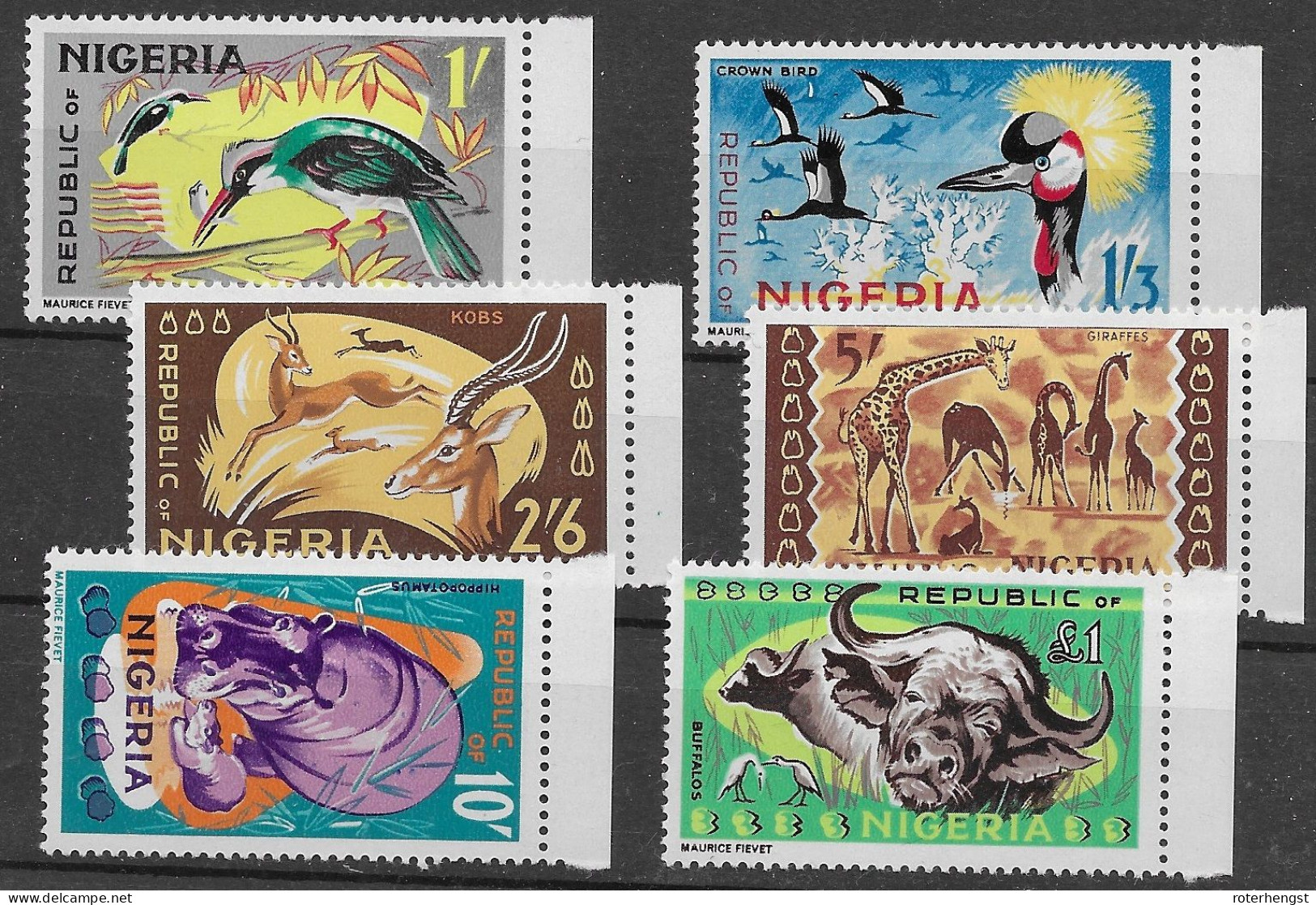 Nigeria High Values From Animal Set Mnh ** 1966 Birds Girafe Hippo 60 Euros - Nigeria (1961-...)