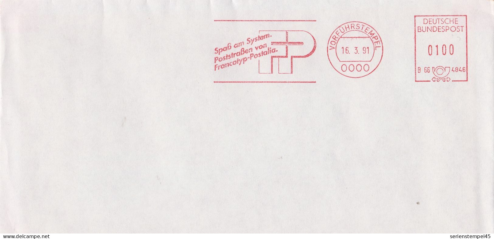 Bund Brief Mit Freistempel Rot Vorführstempel 1991 Francotyp Postalia B66 4846 - Machines à Affranchir (EMA)