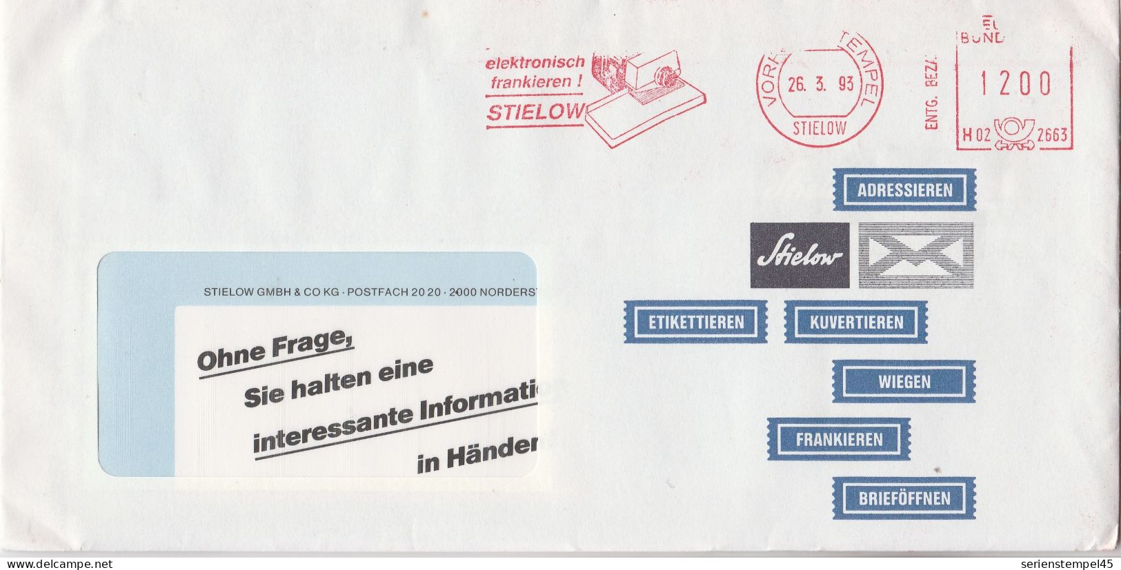 Bund Brief Mit Freistempel Rot Vorführstempel 1993 Stielow H02 2663 - Frankeermachines (EMA)