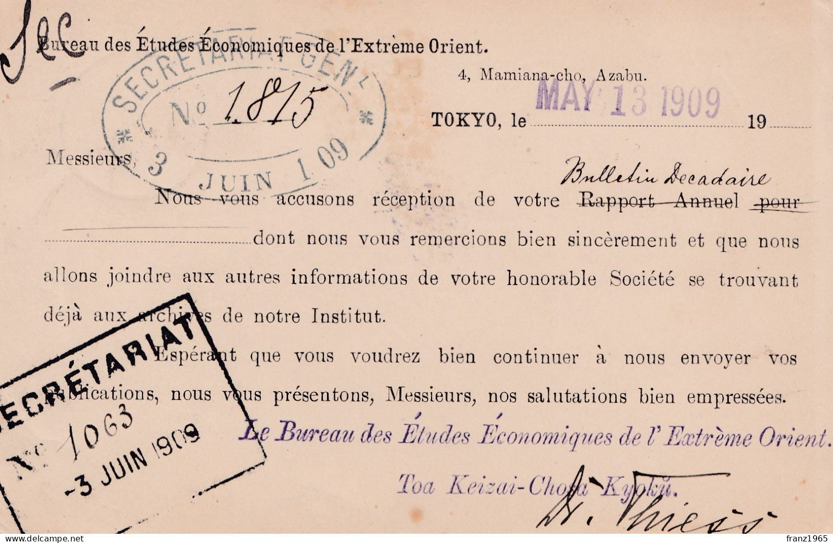 From Japan To France - 1908 - Postal Card - Lettres & Documents