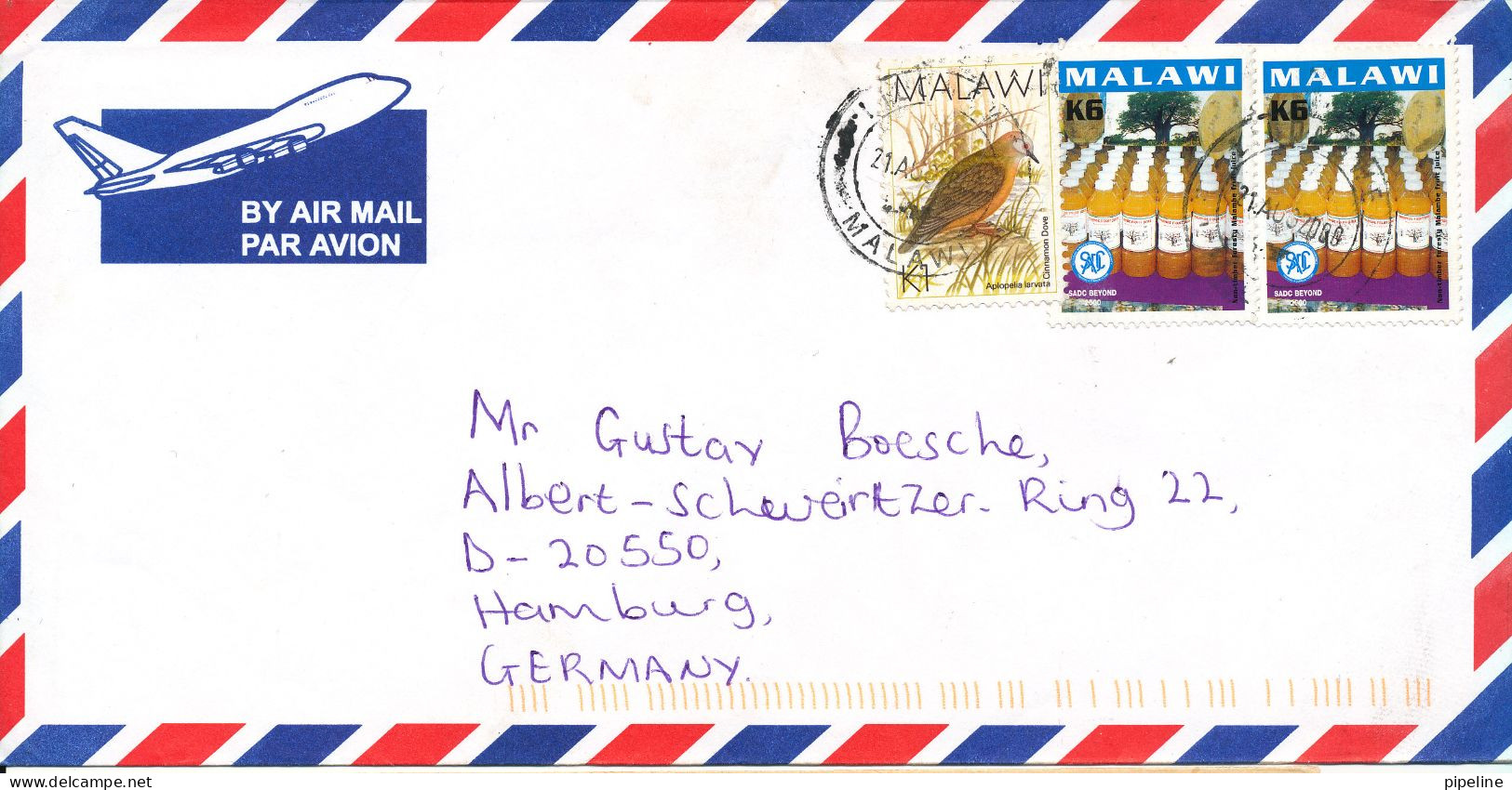 Malawi Air Mail Cover Sent To Germany 21-8-2000 BIRD Stamp - Malawi (1964-...)