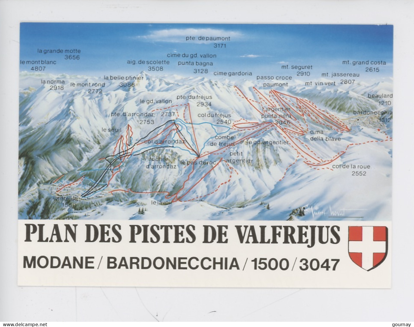 Valfrejus, Plan Des Pistes : Modane - Bardonecchia 1500/3047 Domaine Skiable (cp Vierge Panorama Pierre Novat (16) - Bonneval Sur Arc