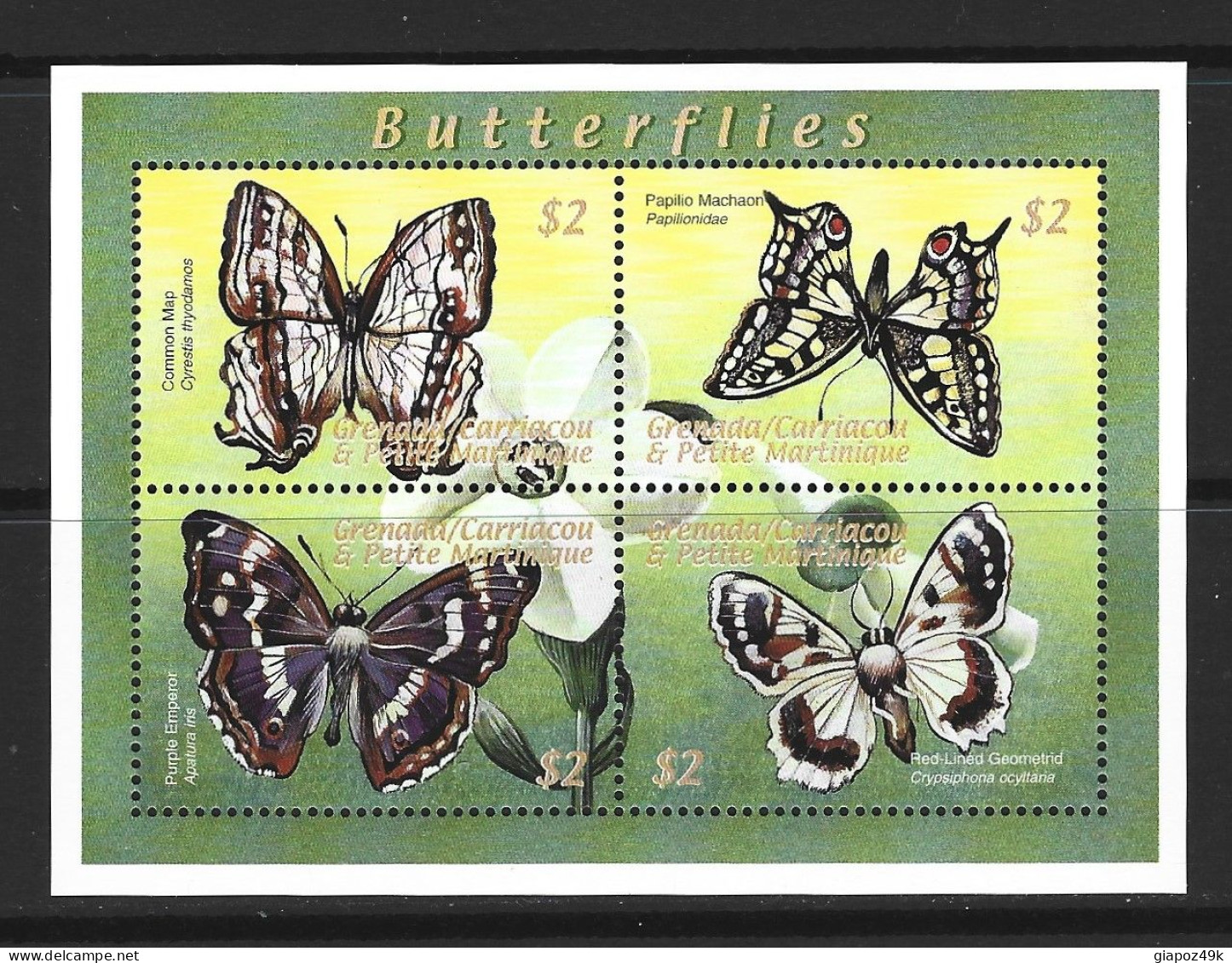 ● 2000 GRENADA ֎ BUTTERFLIES ֎ Farfalle ● Papillons ● Insetti ● BF ** ● $ 2,00 X 4 ● Lotto N. XX ● - Grenade (1974-...)
