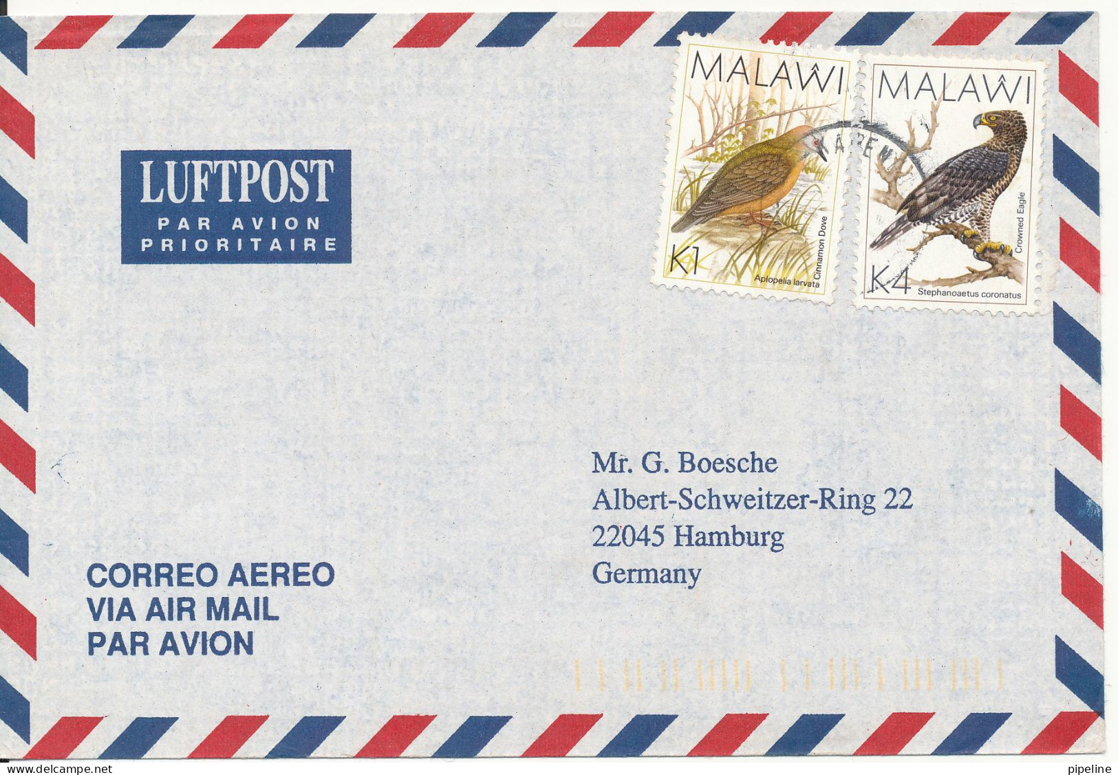 Malawi Air Mail Cover Sent To Germany BIRD Stamps - Malawi (1964-...)