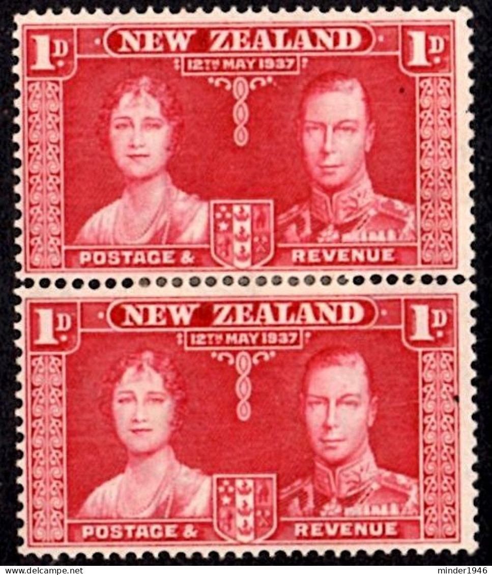 NEW ZEALAND 1937 KGVI 1d Carmine Coronation Vertical Pair SG599 MH - Ungebraucht