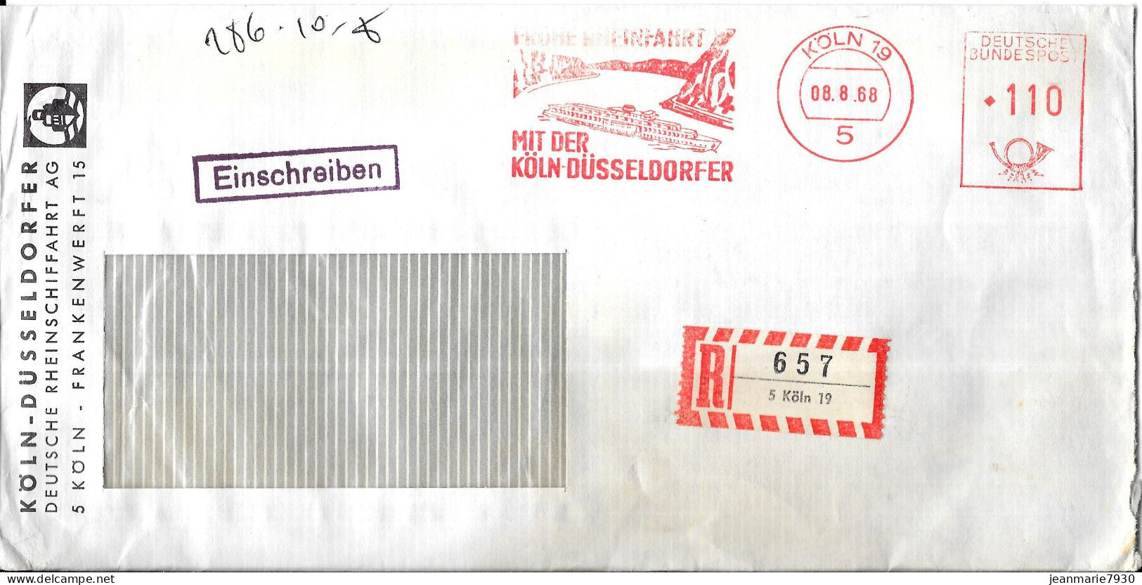 CC23 - ALLEMAGNE - LETTRE DE COLOGNE DU 08/08/68 POUR METZ - Macchine Per Obliterare (EMA)