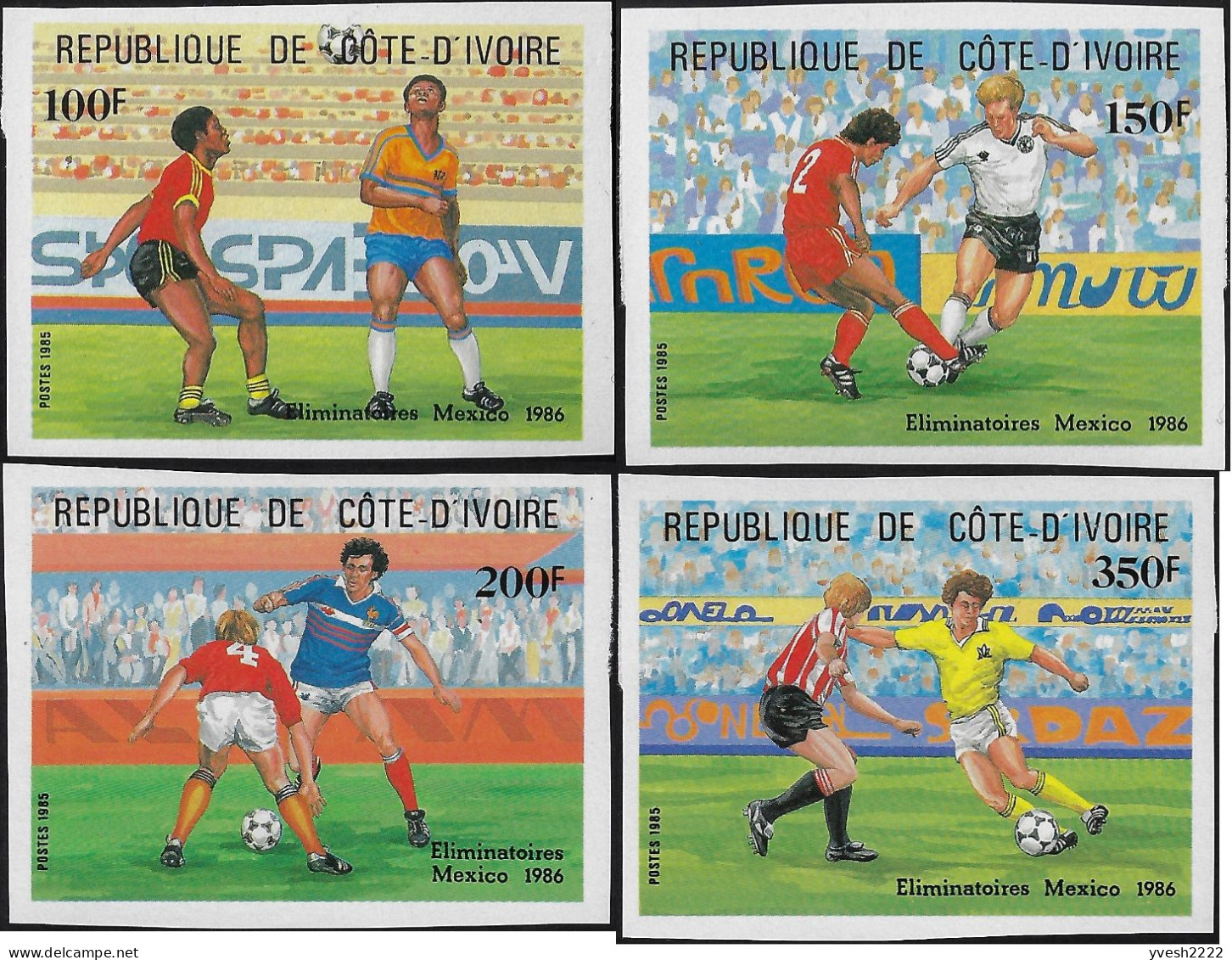 Côte D'Ivoire 1985 Y&T 721 à 724. Non Dentelés. Coupe Du Monde De Football Au Mexique. Phases De Jeu - 1986 – Mexiko