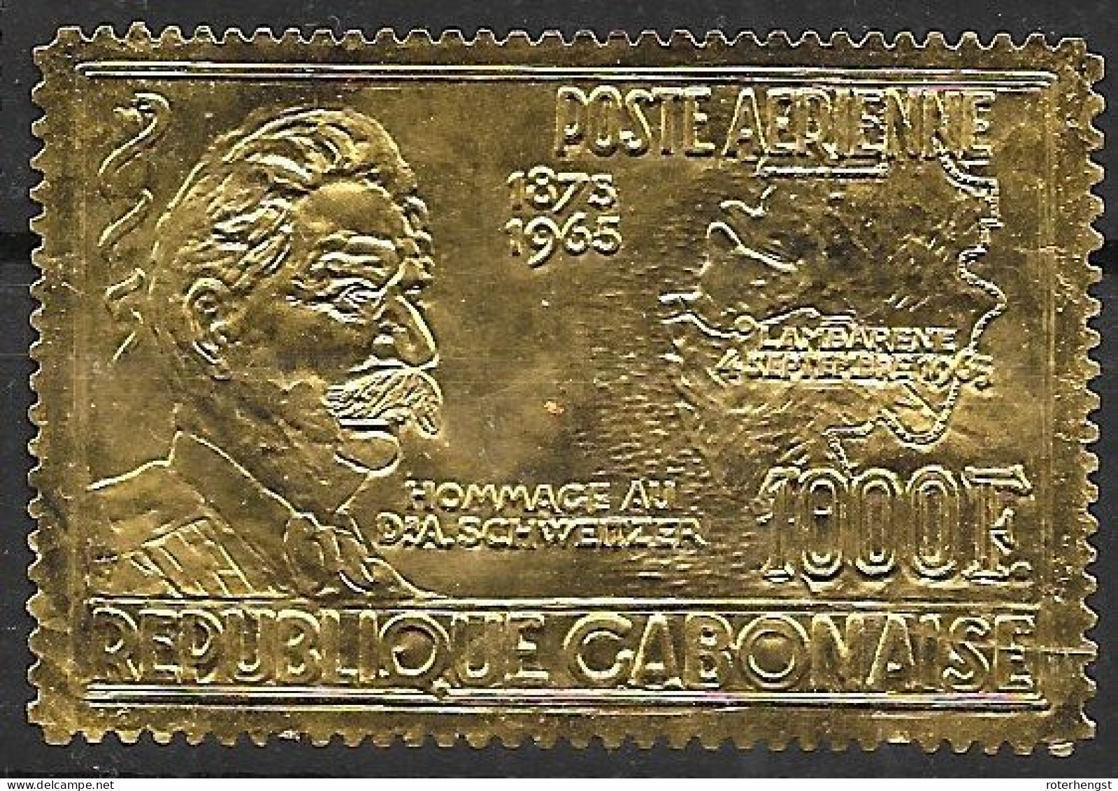 Gabon Albert Schweitzer Gold Stamp With Detached Back Foil Mnh ** 1965 75 Euros - Gabón (1960-...)