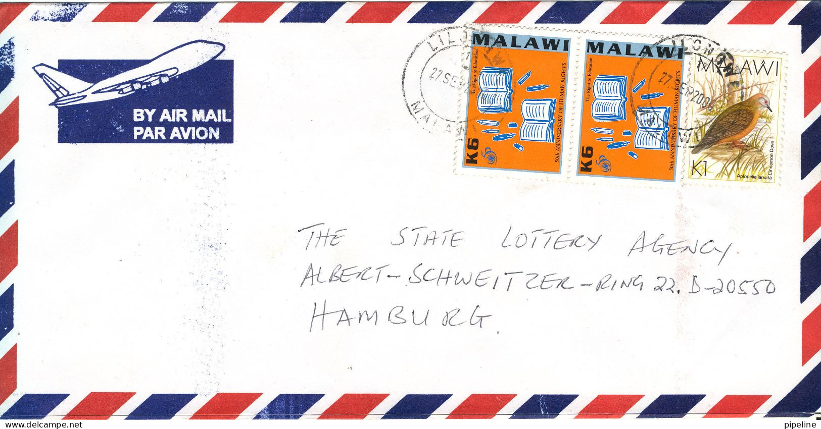 Malawi Air Mail Cover Sent To Germany 27-9-2000 BIRD Stamp - Malawi (1964-...)