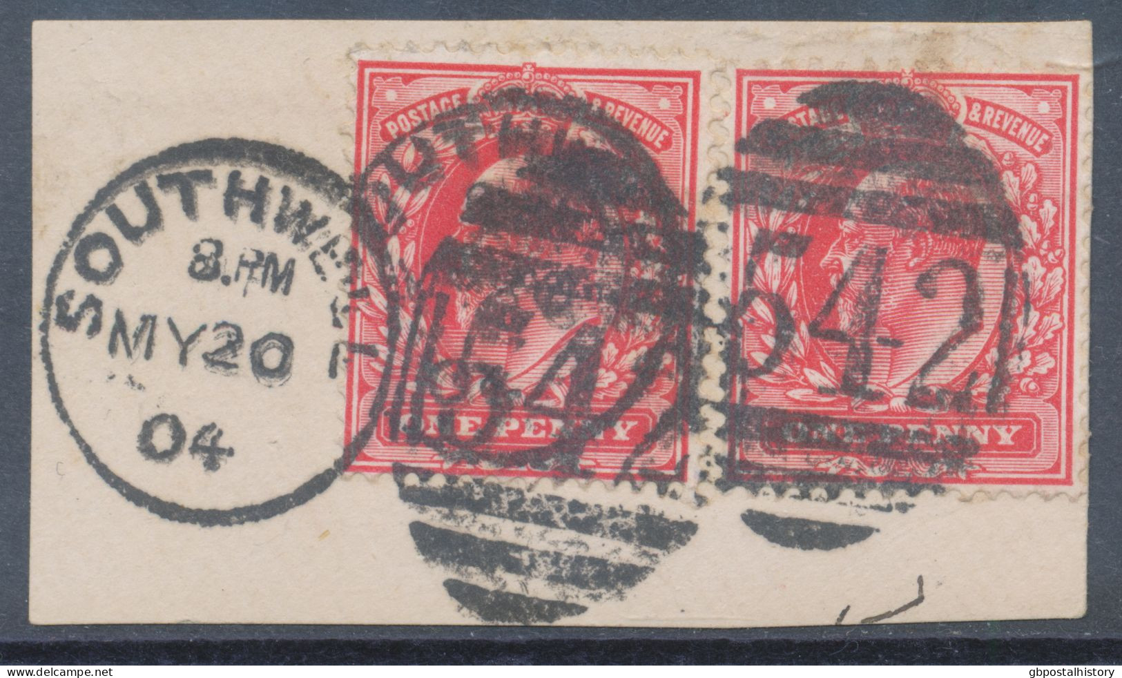 GB EVII 1d Scarlet (pair) VFU With Duplex „SOUTHWELL / 542“, Nottinghamshire (3VOD, Time In Full 8.PM), 20.5.1904 - Used Stamps