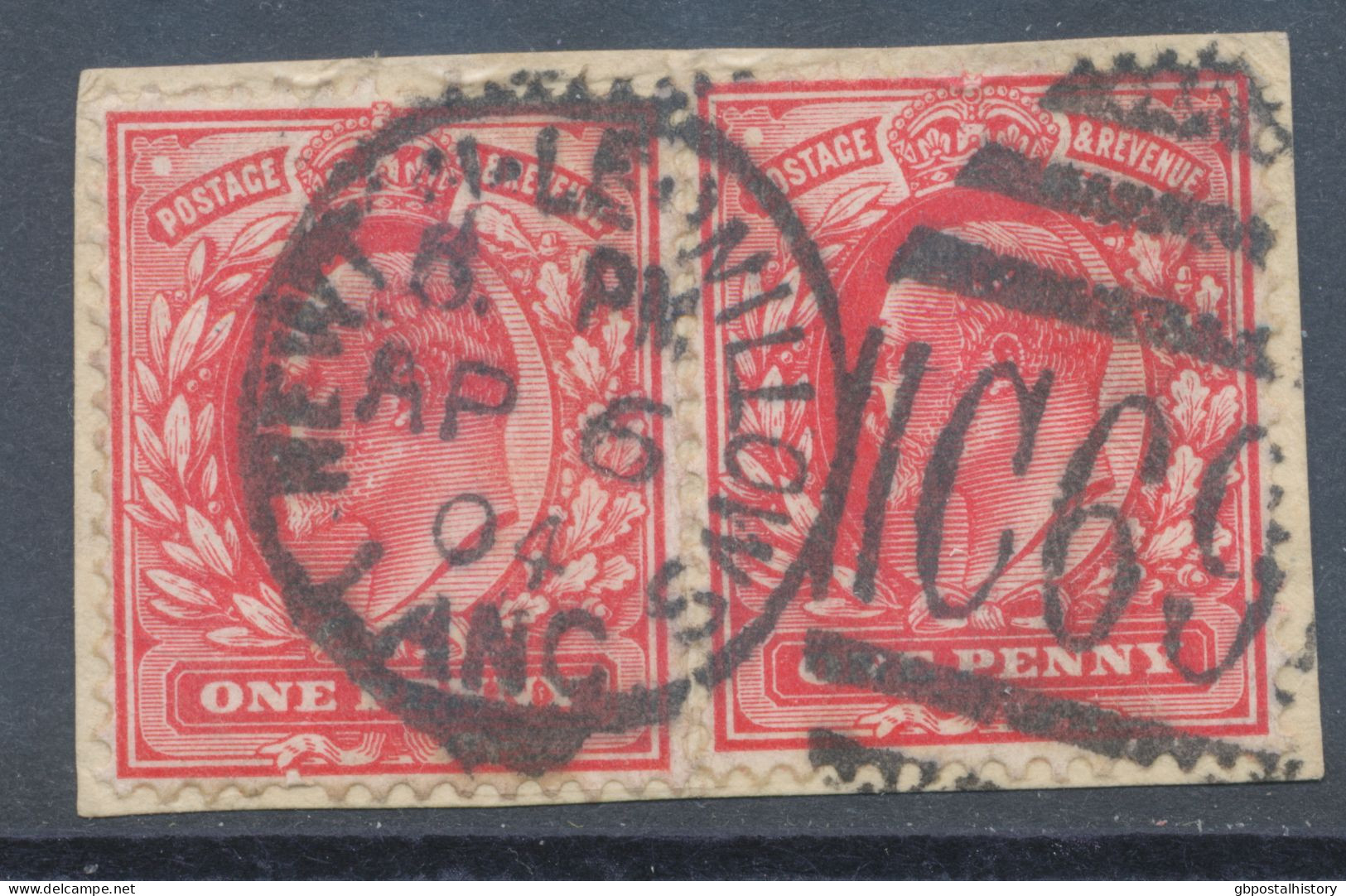 GB EVII 1d Scarlet (pair) VFU W Duplex „NEWTON-LE-WILLOWS / LANC / C69“, Lancashire (3VOD, Time In Full 6. PM), 6.4.1904 - Used Stamps