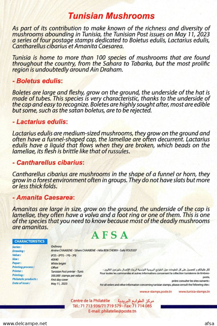 2023-Tunisian Mushrooms- Fact Sheet In 3 Languages(Arabic-French-English) 3 Scans - Mushrooms