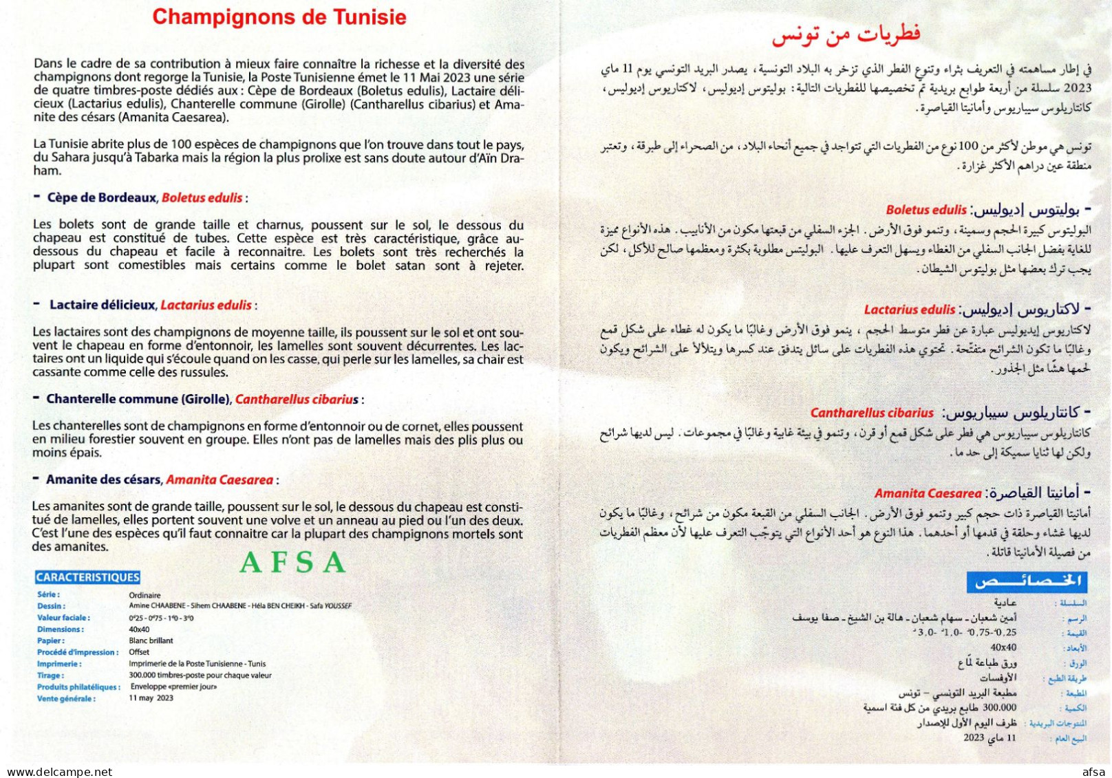 2023-Tunisian Mushrooms- Fact Sheet In 3 Languages(Arabic-French-English) 3 Scans - Mushrooms