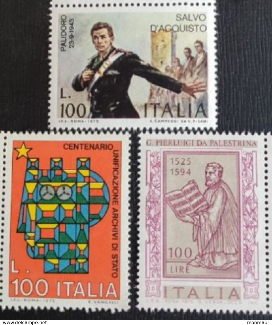 ITALIA 1975 SALVO D'ACQUISTO-ARCHIVI DI STATO-PIERLUIGI DA PALESTRINA - 1971-80: Nieuw/plakker