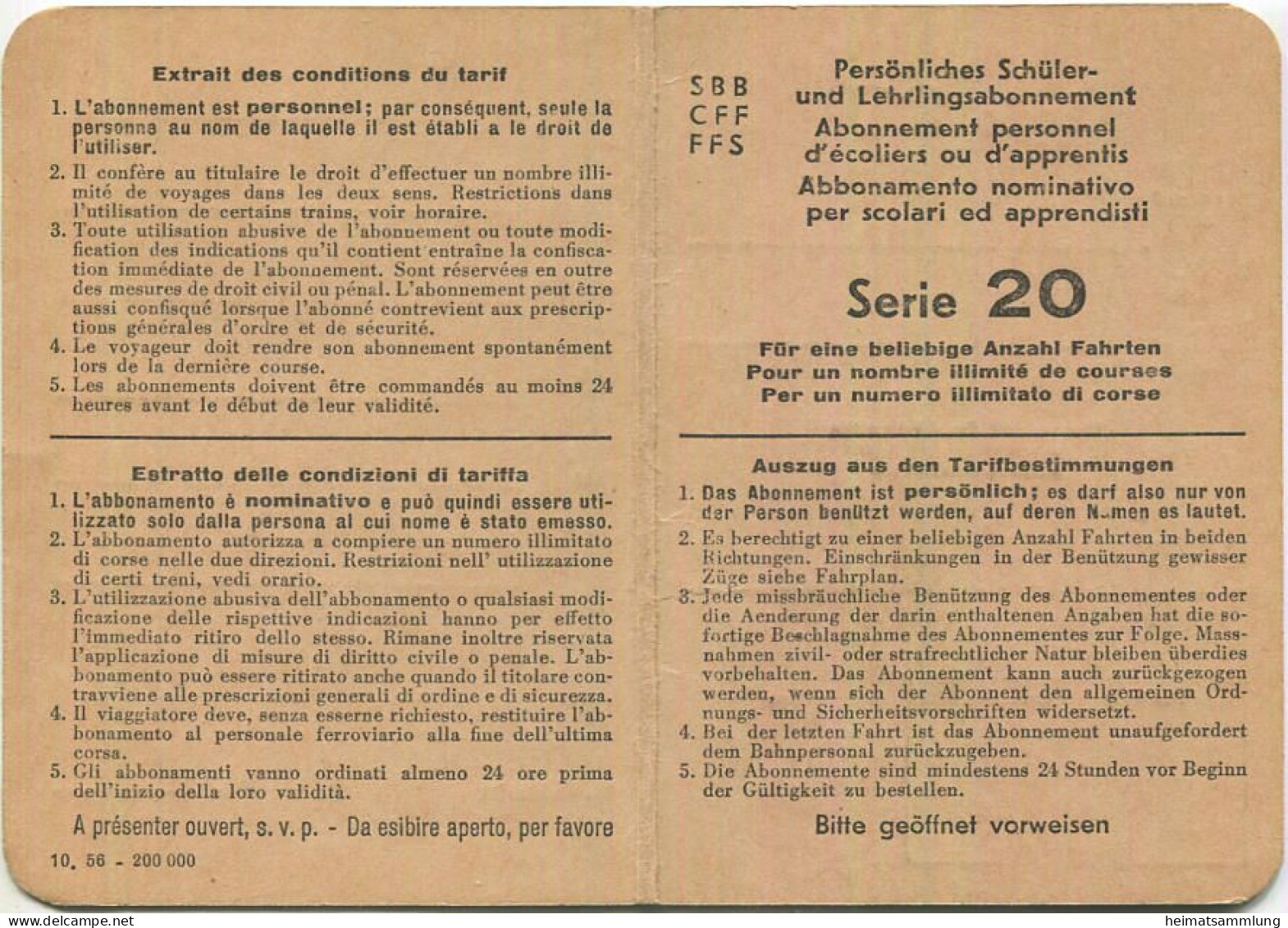 Schweiz - Persönliches Schüler- Und Lehrlingsabonnement - Serie 20 - Zurzach Etzgen - Fahrkarte 1959 - Europe
