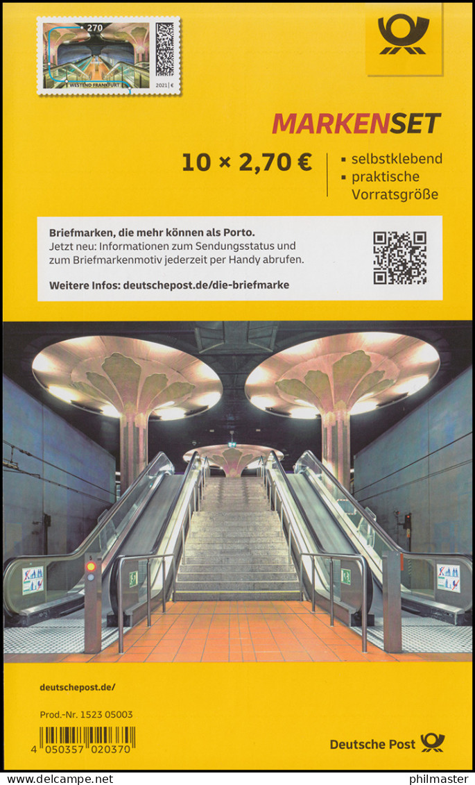 FB 108 U-Bahn-Station: Westend Frankfurt, Folienblatt 10x 3628 ** - 2011-2020