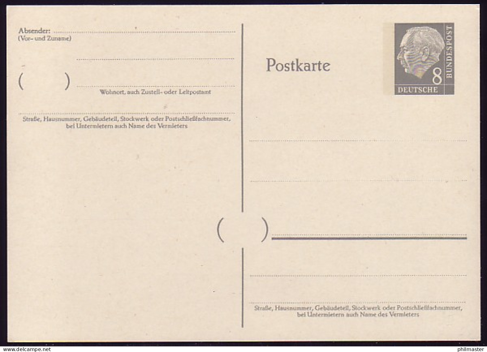 P 35bII Heuss I 8 Pf Beidruck In Weiß 4x22 Mm ** - Cartes Postales - Neuves