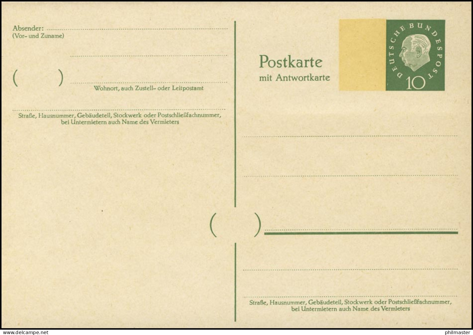 P 45I Heuss II 10/10 Pf, Beidruck 15x22 Mm, ** - Cartes Postales - Neuves