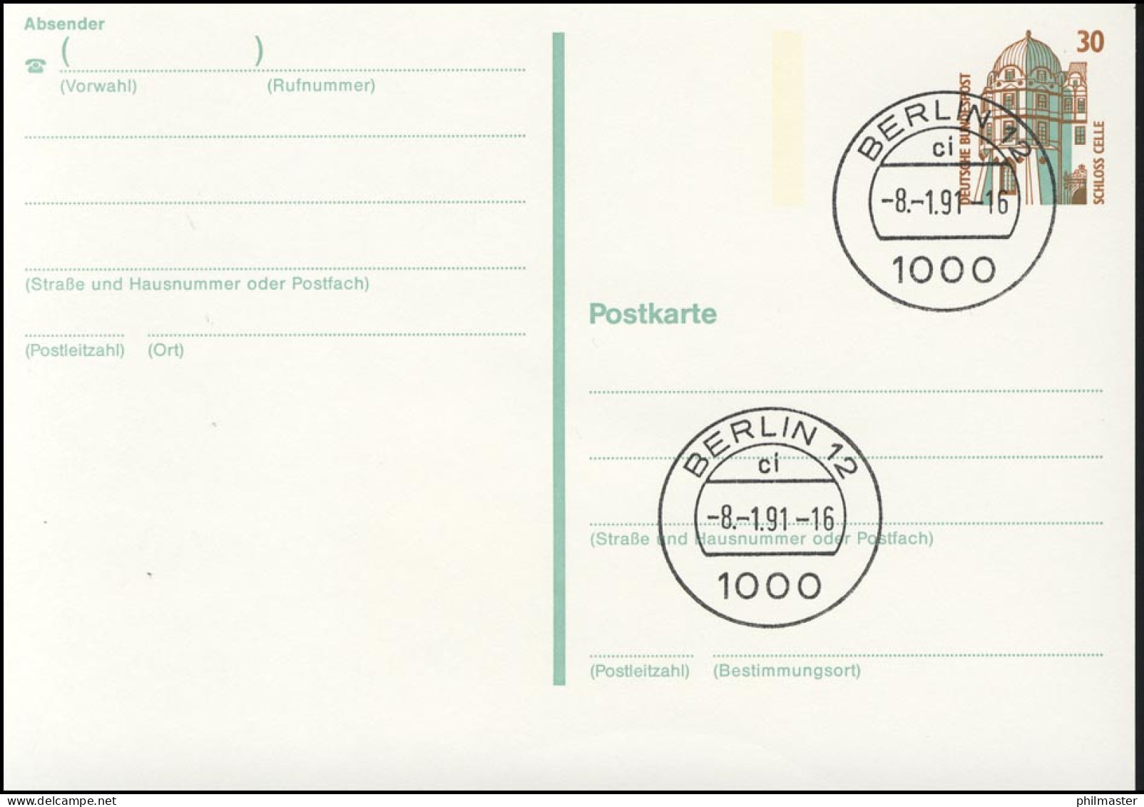 P 147 SWK Schloss Zelle 30 Pf VS-O Berlin - Cartes Postales - Neuves