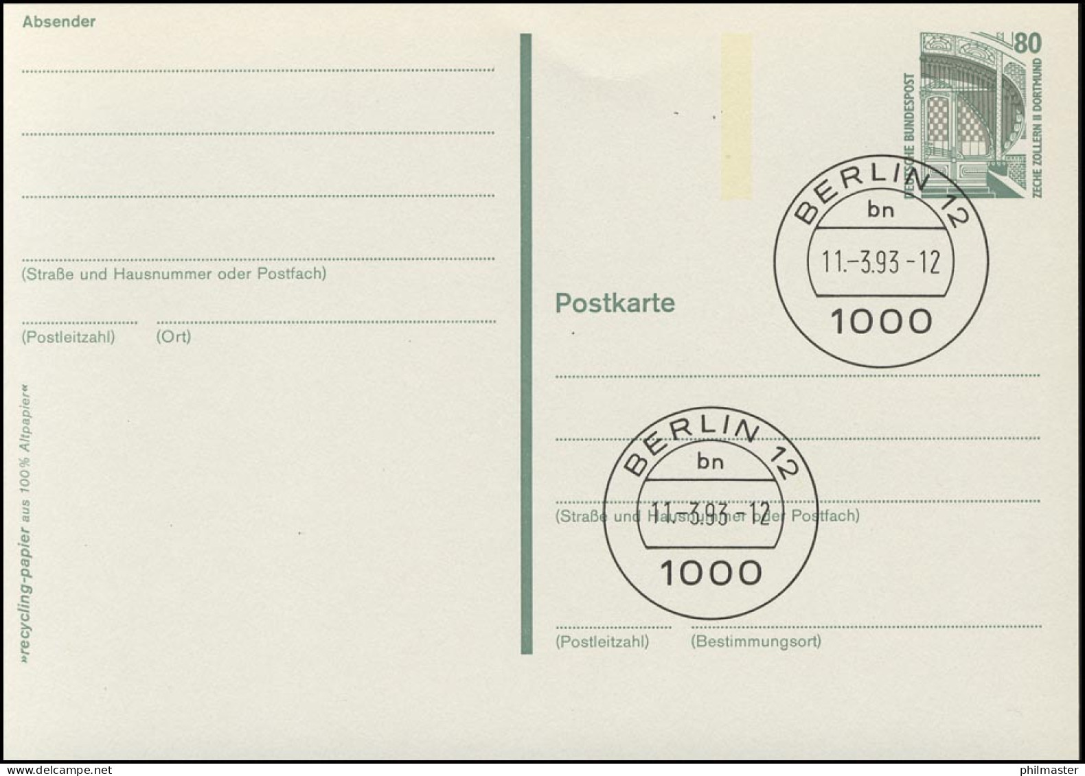P 150 SWK 80 Pf, Recyclingpapier, VS-O Berlin - Cartes Postales - Neuves