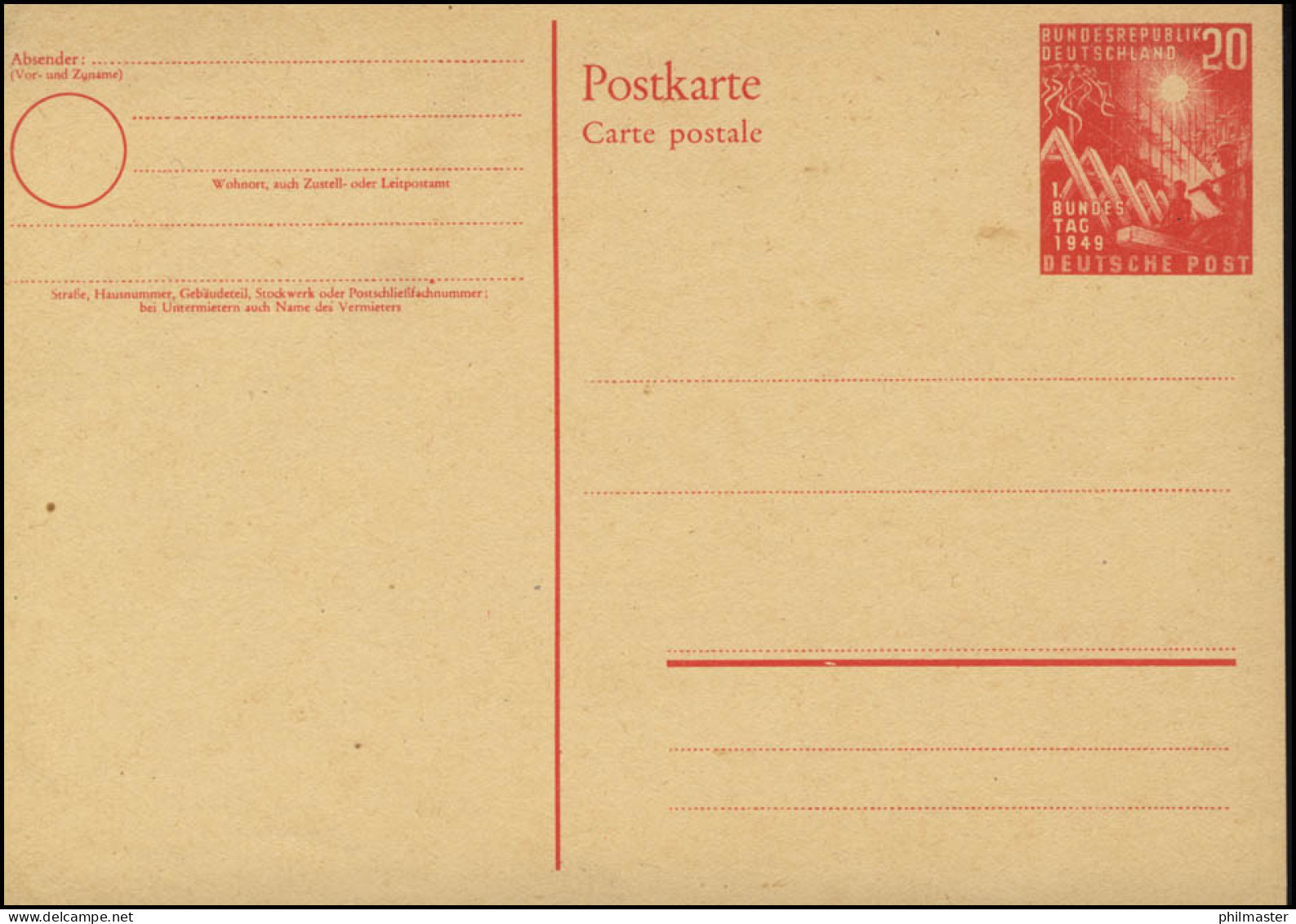 PSo 2 Bundestag 20 Pf. 1949, Postfrisch ** Wie Verausgabt - Cartes Postales - Neuves