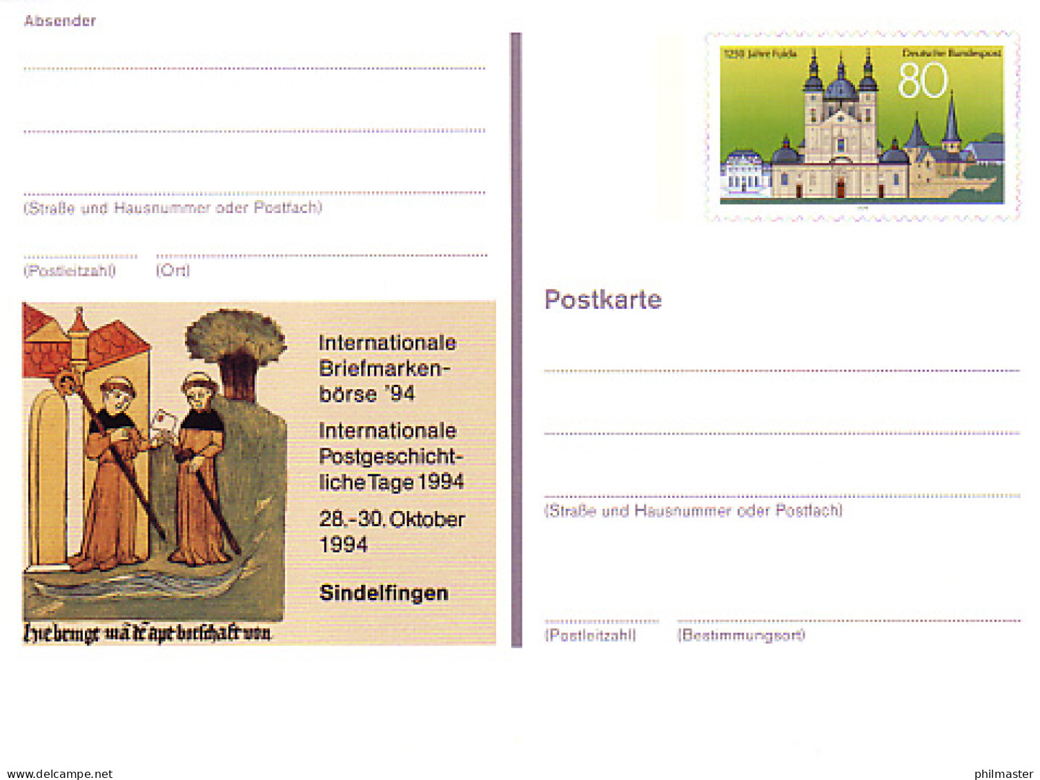 PSo 36 Briefmarkenbörse Sindelfingen 1994, ** Wie Verausgabt - Cartes Postales - Neuves