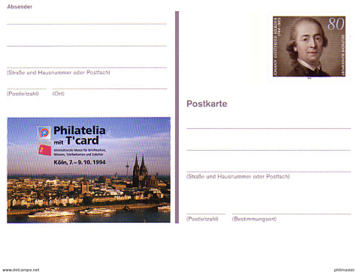 PSo 35 PHILATELIA Mit T'card Köln  1994, ** Wie Verausgabt - Postcards - Mint