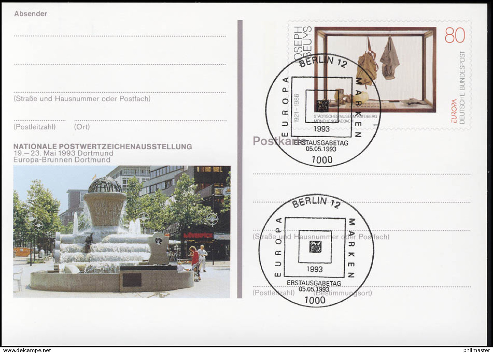 PSo 30 NAPOSTA Dortmund Europa-Brunnen 1993, ESSt Berlin 05.05.1993 - Postkarten - Ungebraucht