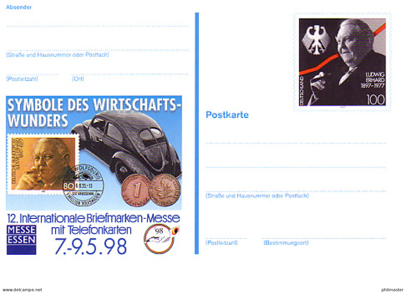 PSo 52 Briefmarken-Messe ESSEN Ludwig Erhard 1998, ** Wie Verausgabt - Postkarten - Ungebraucht
