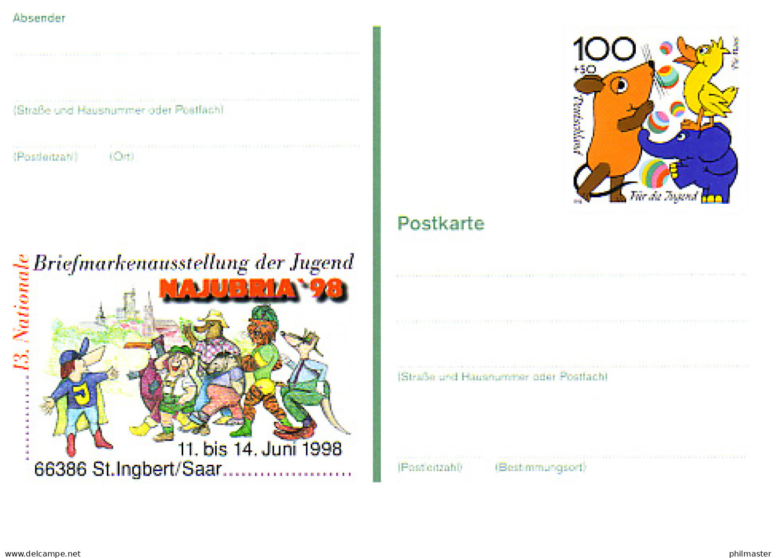 PSo 53 NAJUBRIA Trickfilmfiguren 1998, ** Wie Verausgabt - Cartes Postales - Neuves