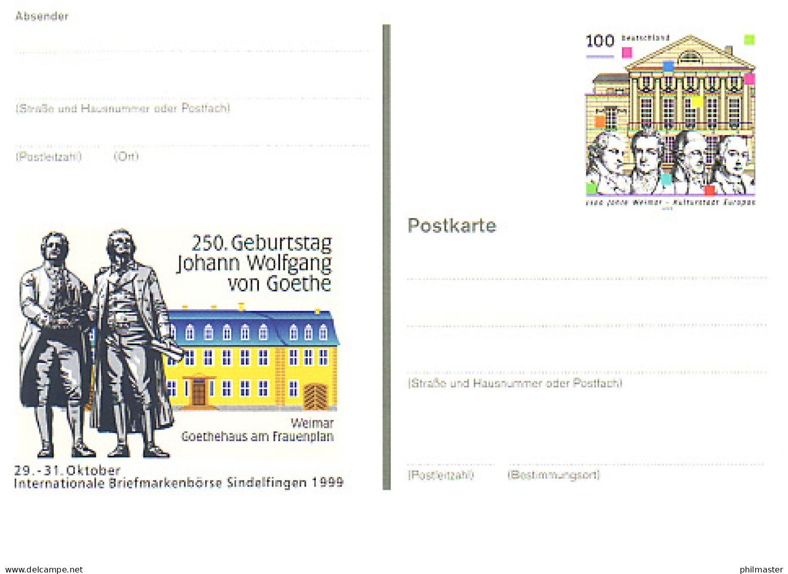 PSo 62 Briefmarkenbörse Sindelfingen Goethe 1999, ** Wie Verausgabt - Postkarten - Ungebraucht