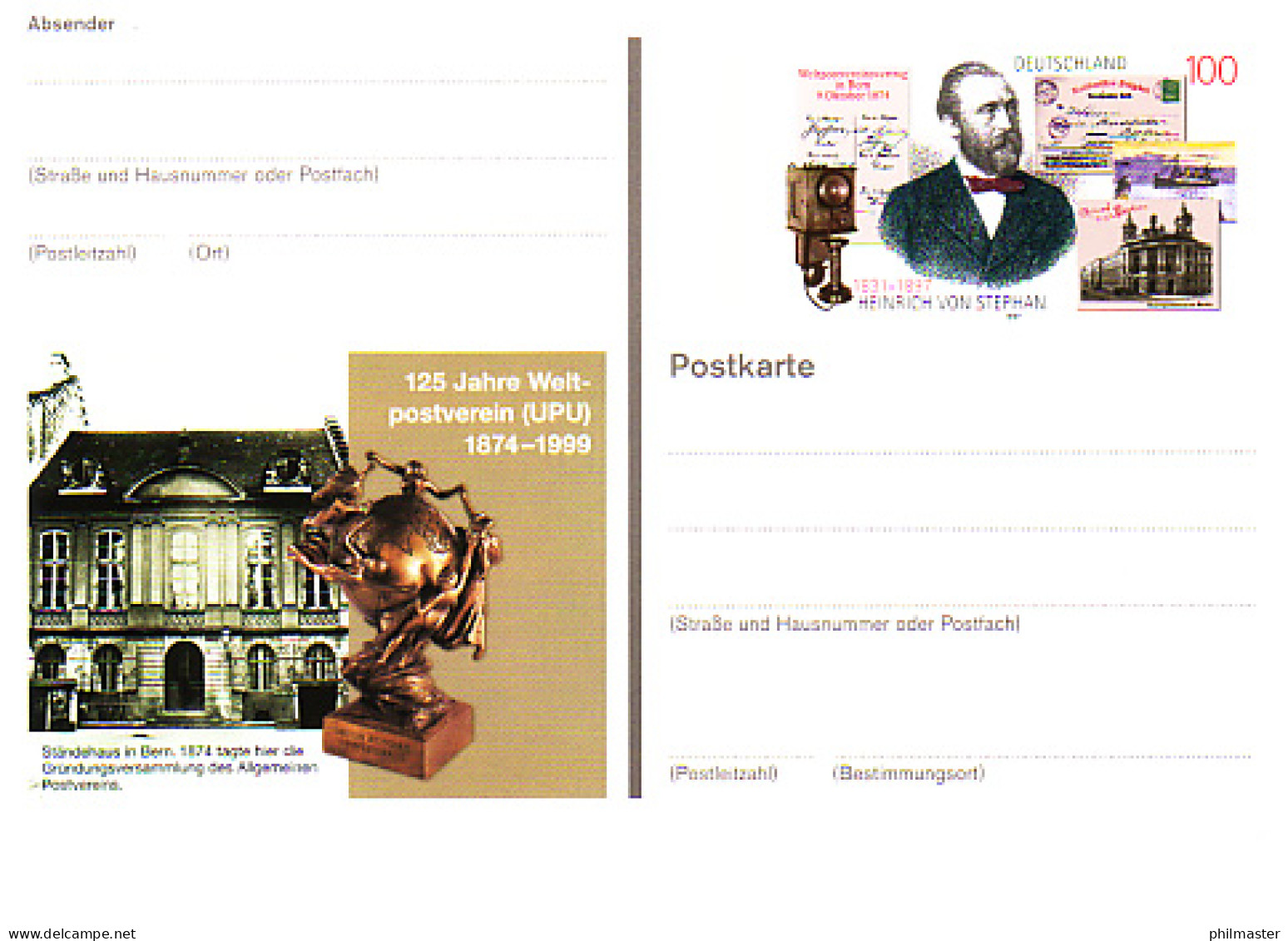 PSo 58 Heinrich Von Stephan Weltpostverein 1999, ** Wie Verausgabt - Cartes Postales - Neuves