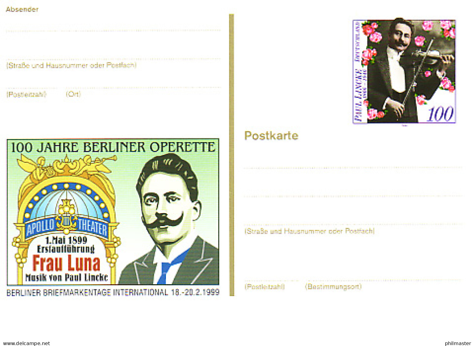 PSo 57 Briefmarkenbörse Berlin Operette Paul Lincke 1999, ** Wie Verausgabt - Postkarten - Ungebraucht