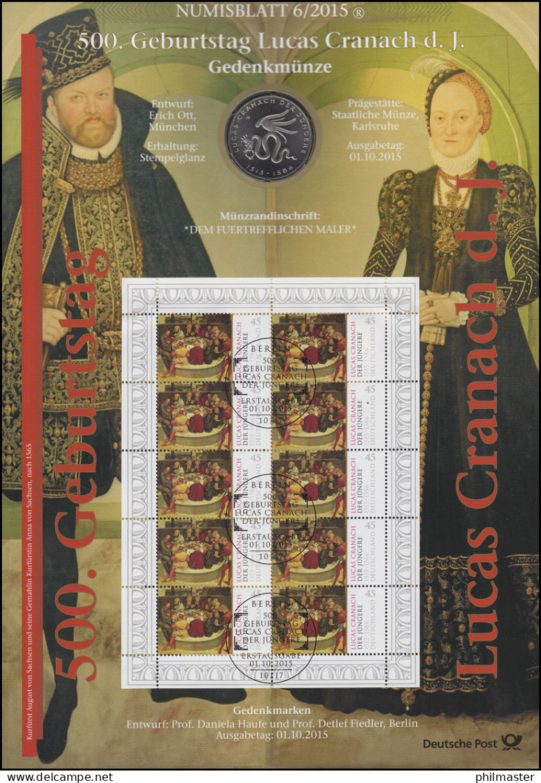 3181 Lucas Cranach Der Jüngere - Numisblatt 6/2015 - Numismatische Enveloppen